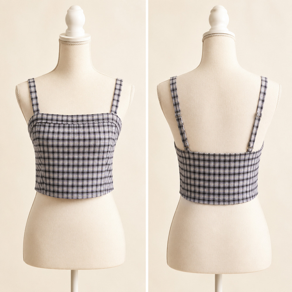 Hollister L Plaid Crop Cami Y2K Grunge Academia Coquette Adjustable Tank Top